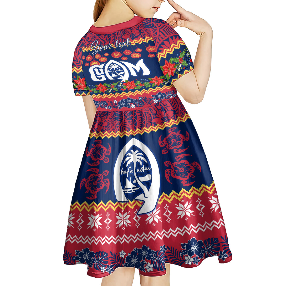 Personalised Guam Christmas Kid Short Sleeve Dress Felis Pusgua Santa Beach Polynesian Pattern - Wonder Print Shop