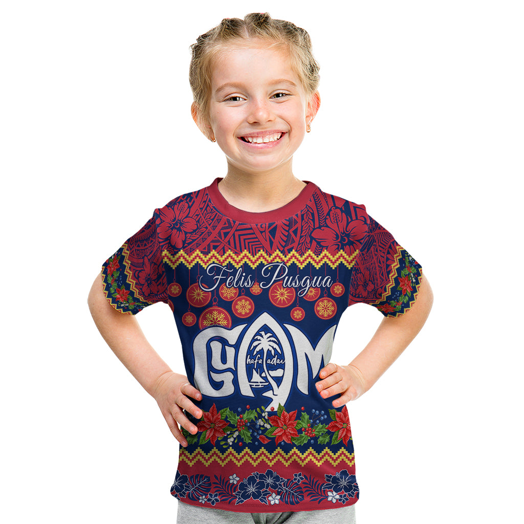 Personalised Guam Christmas Kid T Shirt Felis Pusgua Santa Beach Polynesian Pattern - Wonder Print Shop