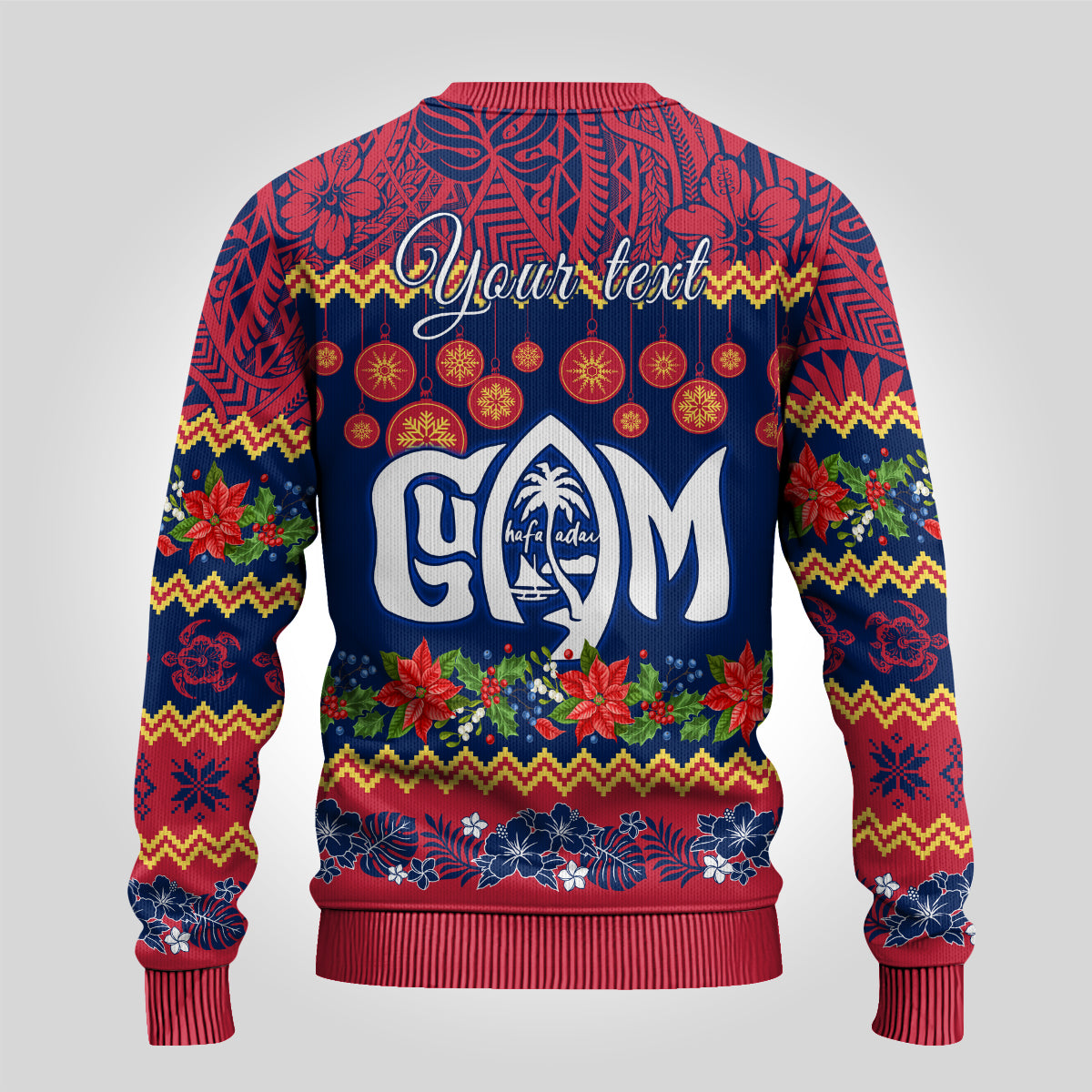 Personalised Guam Christmas Ugly Christmas Sweater Felis Pusgua Santa Beach Polynesian Pattern - Wonder Print Shop
