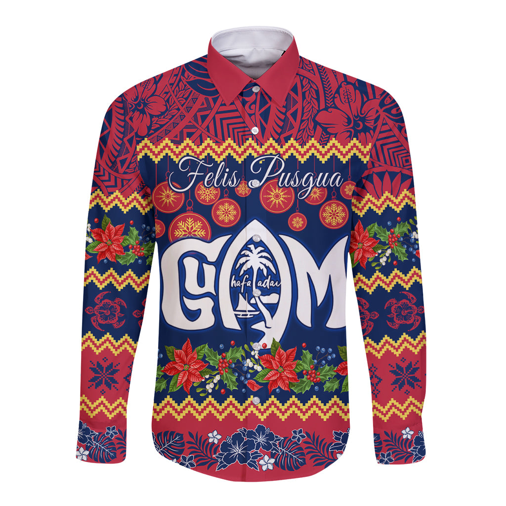 Personalised Guam Christmas Long Sleeve Button Shirt Felis Pusgua Santa Beach Polynesian Pattern - Wonder Print Shop