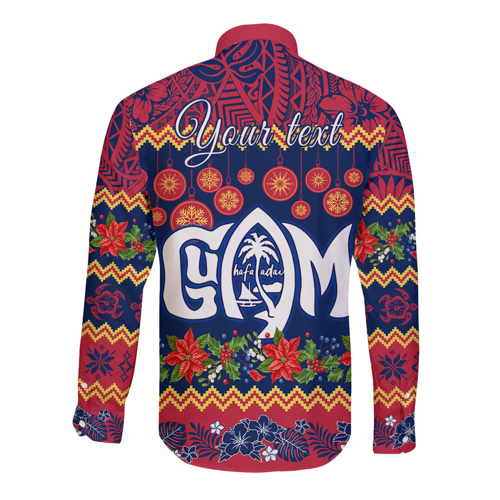 Personalised Guam Christmas Long Sleeve Button Shirt Felis Pusgua Santa Beach Polynesian Pattern - Wonder Print Shop