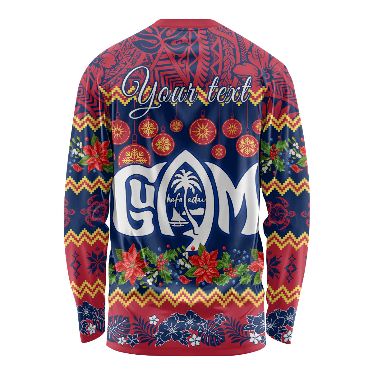 Personalised Guam Christmas Long Sleeve Shirt Felis Pusgua Santa Beach Polynesian Pattern - Wonder Print Shop