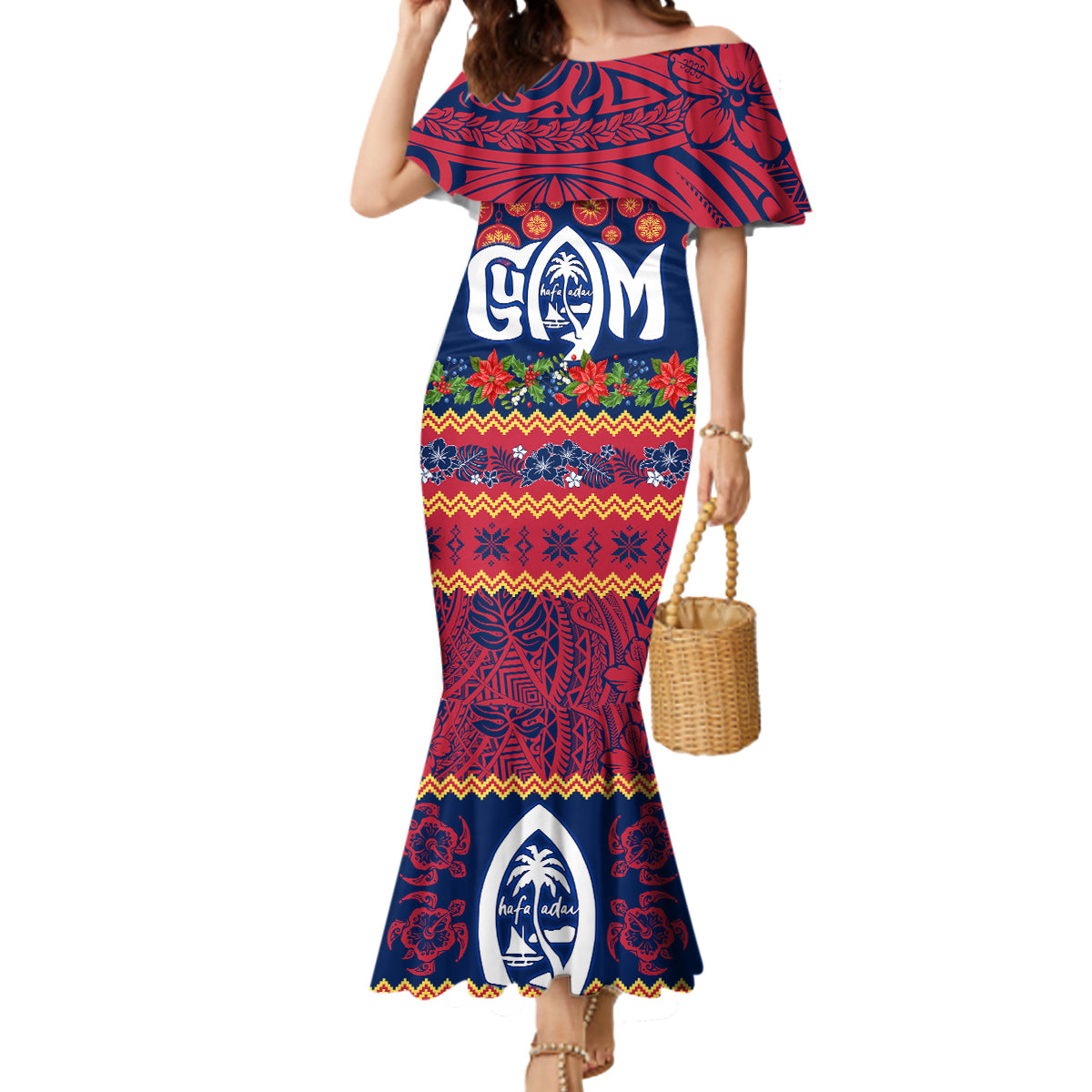 Personalised Guam Christmas Mermaid Dress Felis Pusgua Santa Beach Polynesian Pattern - Wonder Print Shop