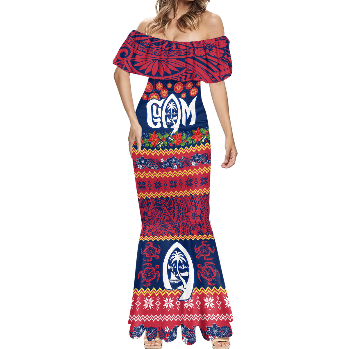 Personalised Guam Christmas Mermaid Dress Felis Pusgua Santa Beach Polynesian Pattern - Wonder Print Shop