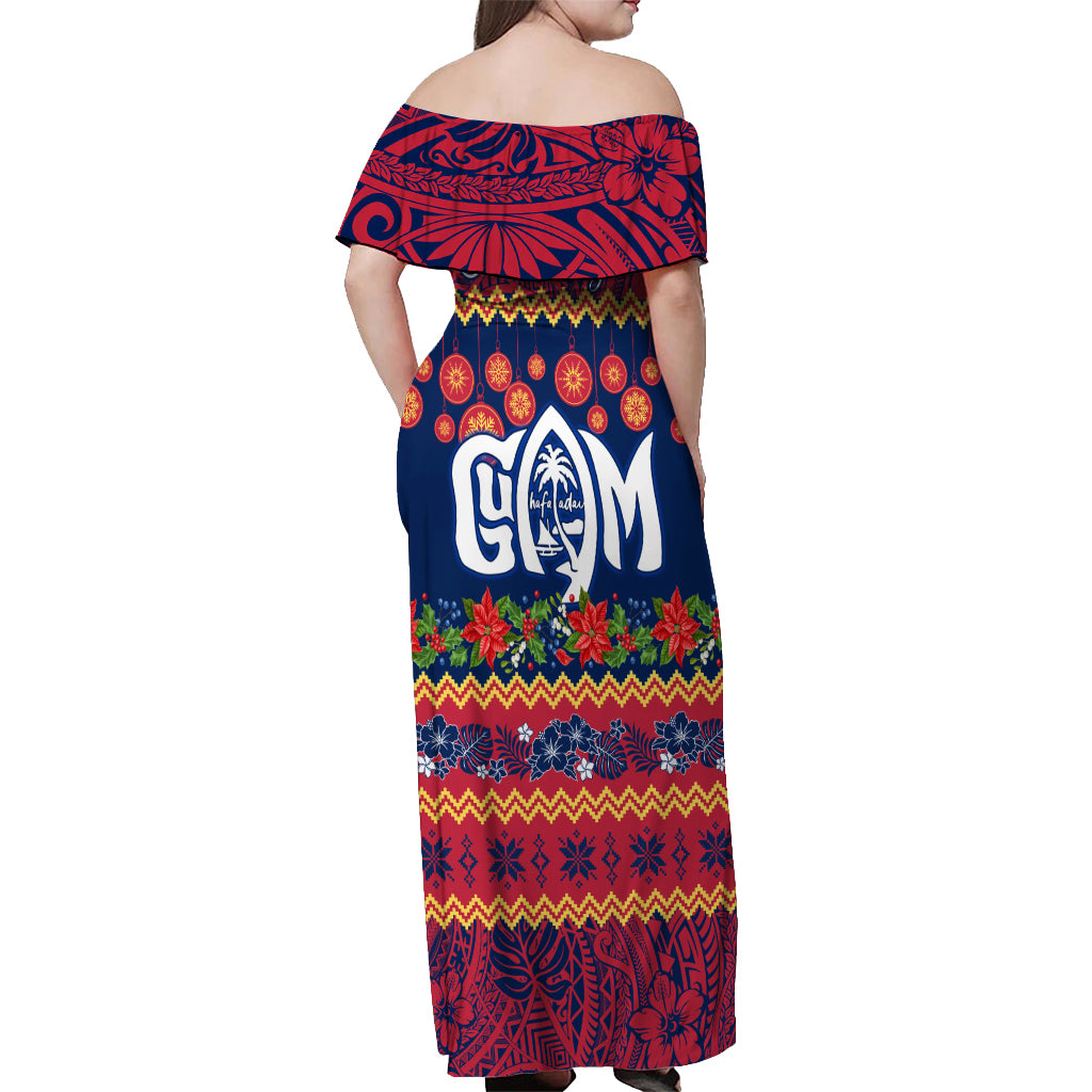 Personalised Guam Christmas Off Shoulder Maxi Dress Felis Pusgua Santa Beach Polynesian Pattern - Wonder Print Shop