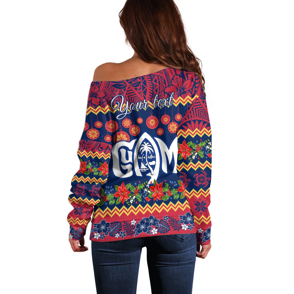Personalised Guam Christmas Off Shoulder Sweater Felis Pusgua Santa Beach Polynesian Pattern - Wonder Print Shop