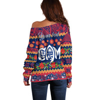 Personalised Guam Christmas Off Shoulder Sweater Felis Pusgua Santa Beach Polynesian Pattern - Wonder Print Shop