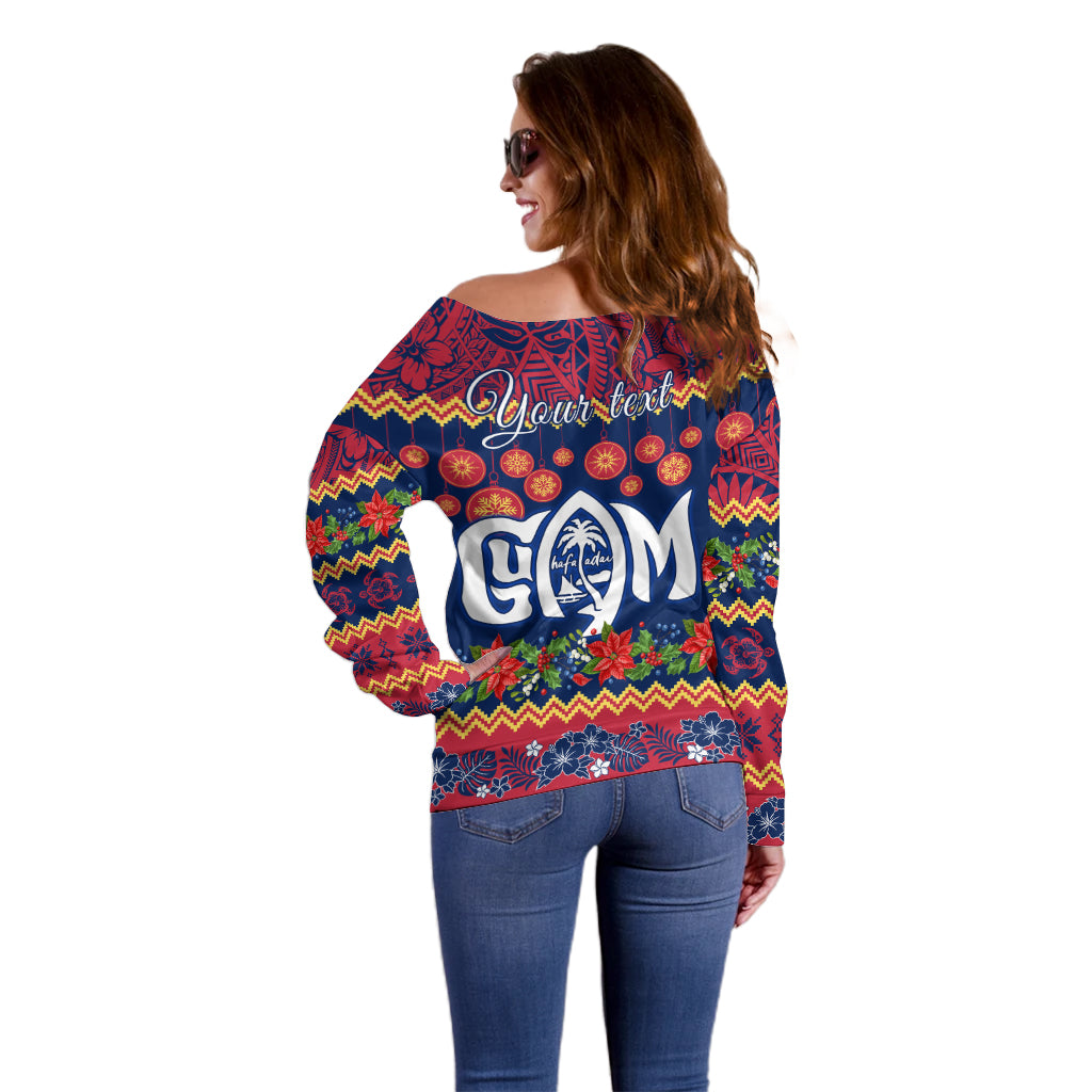 Personalised Guam Christmas Off Shoulder Sweater Felis Pusgua Santa Beach Polynesian Pattern - Wonder Print Shop