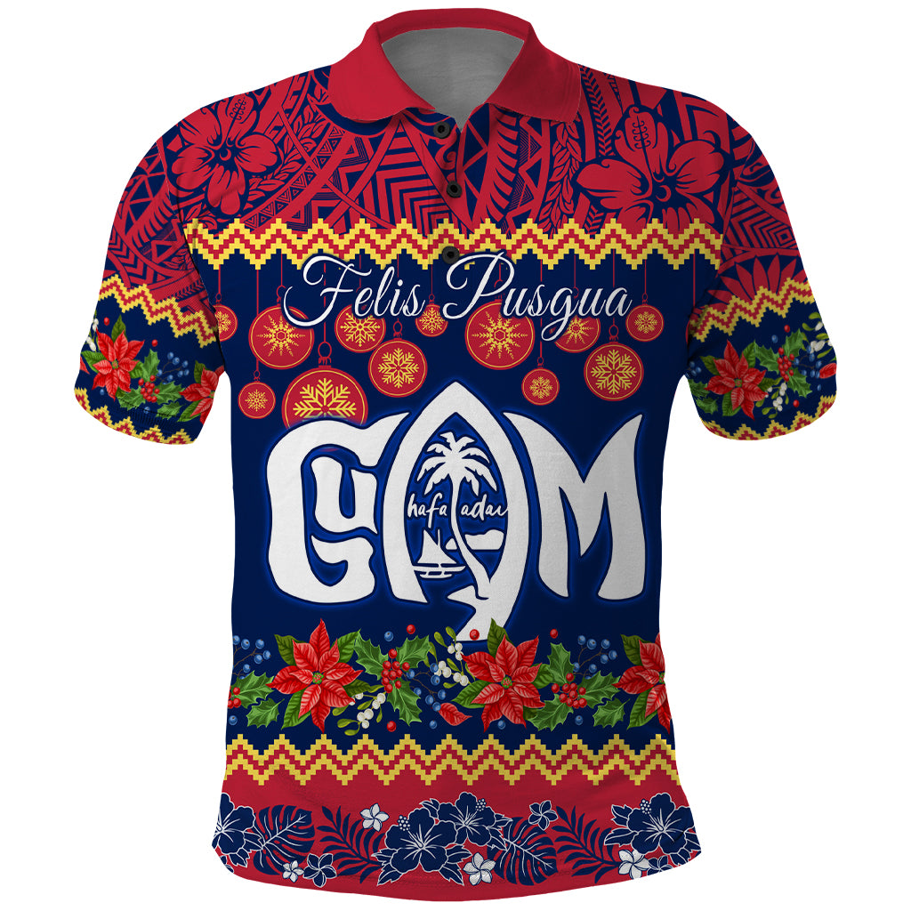 Personalised Guam Christmas Polo Shirt Felis Pusgua Santa Beach Polynesian Pattern - Wonder Print Shop