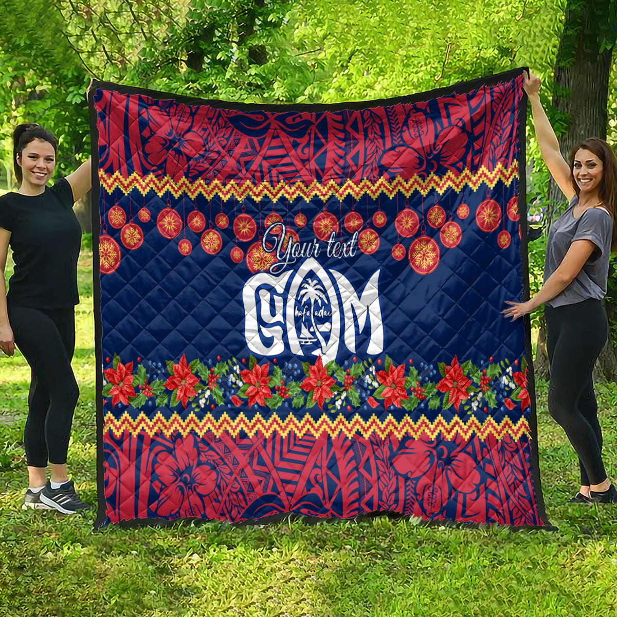 Personalised Guam Christmas Quilt Felis Pusgua Santa Beach Polynesian Pattern - Wonder Print Shop