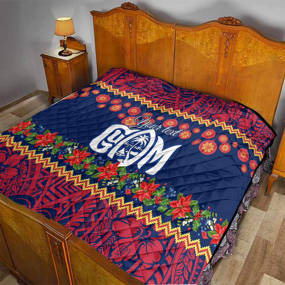 Personalised Guam Christmas Quilt Felis Pusgua Santa Beach Polynesian Pattern - Wonder Print Shop