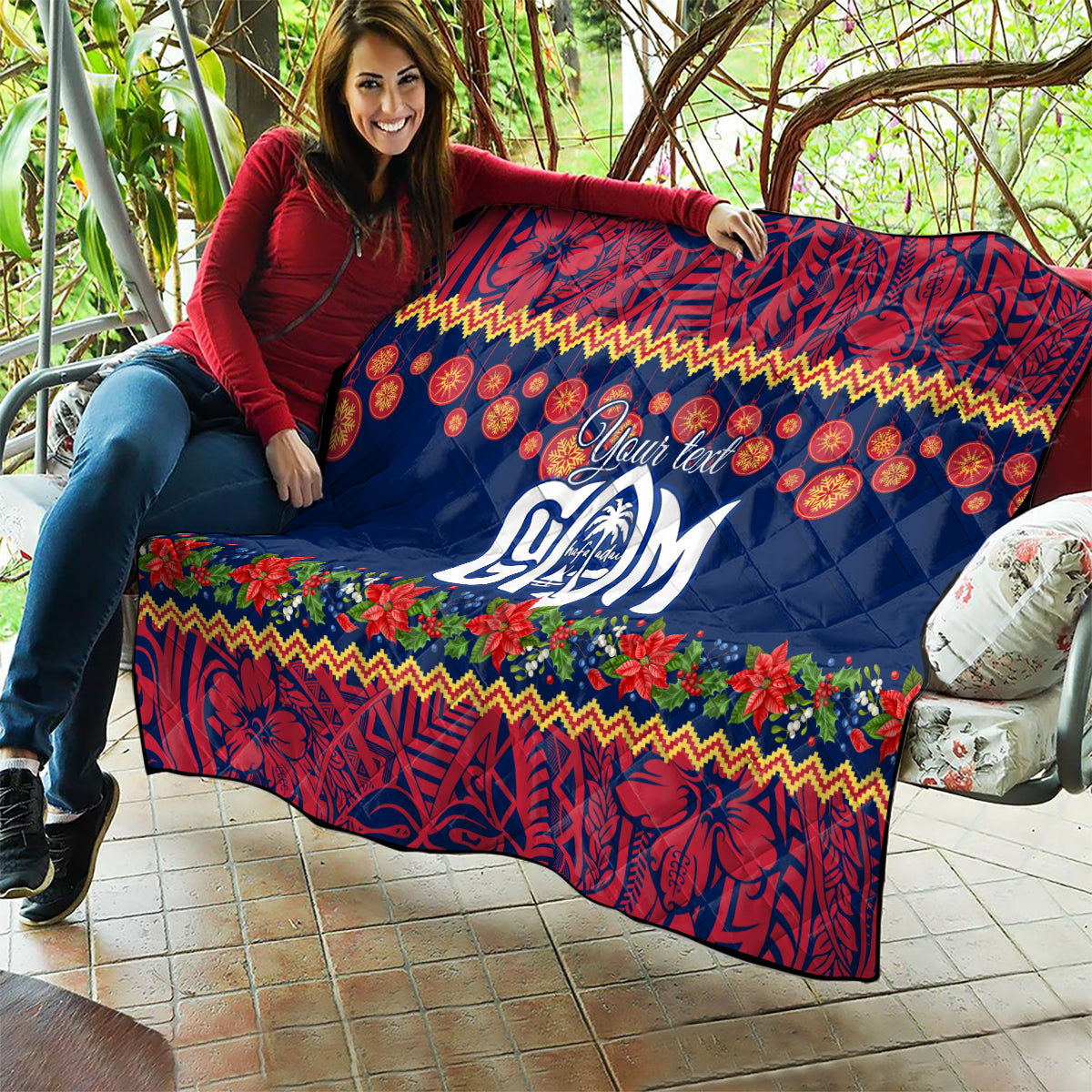 Personalised Guam Christmas Quilt Felis Pusgua Santa Beach Polynesian Pattern - Wonder Print Shop