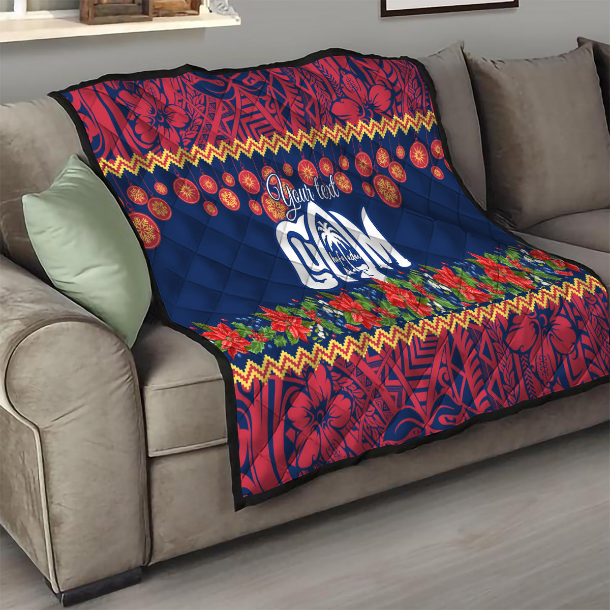 Personalised Guam Christmas Quilt Felis Pusgua Santa Beach Polynesian Pattern - Wonder Print Shop