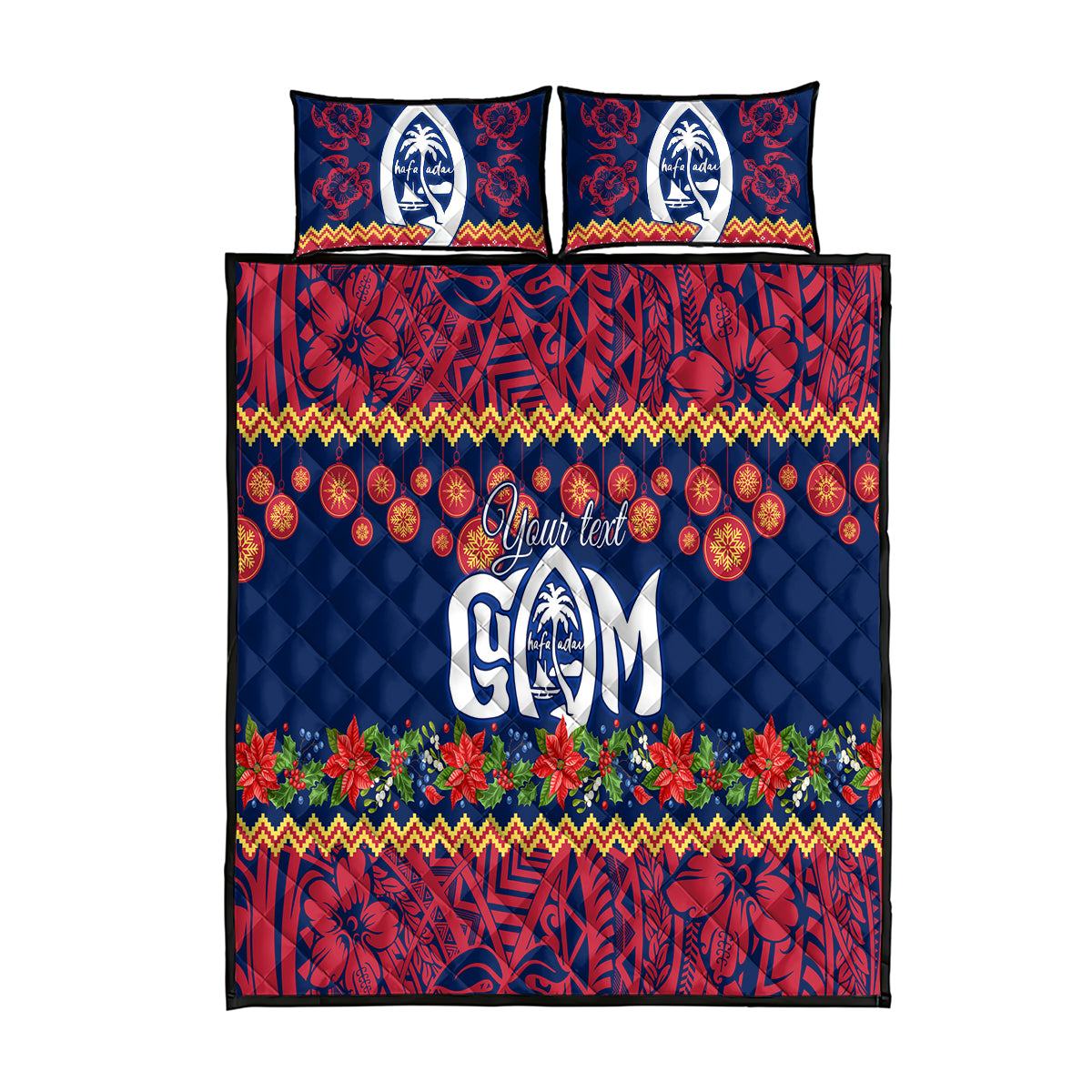Personalised Guam Christmas Quilt Bed Set Felis Pusgua Santa Beach Polynesian Pattern - Wonder Print Shop