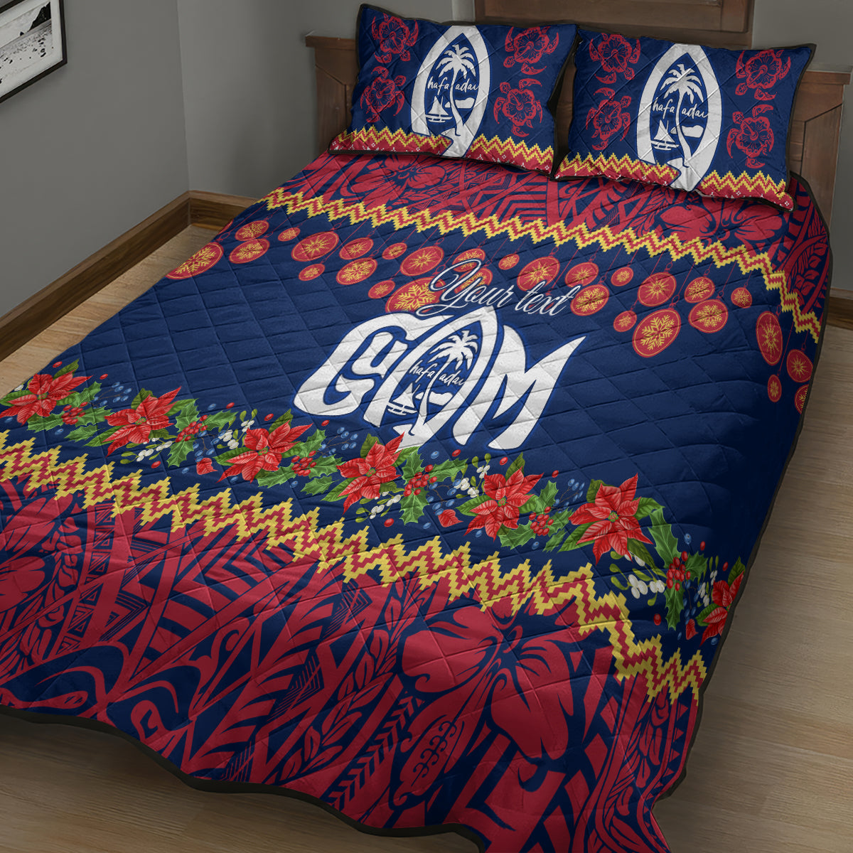 Personalised Guam Christmas Quilt Bed Set Felis Pusgua Santa Beach Polynesian Pattern - Wonder Print Shop