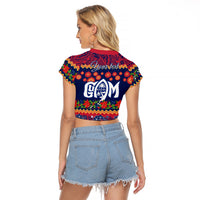 Personalised Guam Christmas Raglan Cropped T Shirt Felis Pusgua Santa Beach Polynesian Pattern - Wonder Print Shop