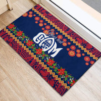 Personalised Guam Christmas Rubber Doormat Felis Pusgua Santa Beach Polynesian Pattern - Wonder Print Shop