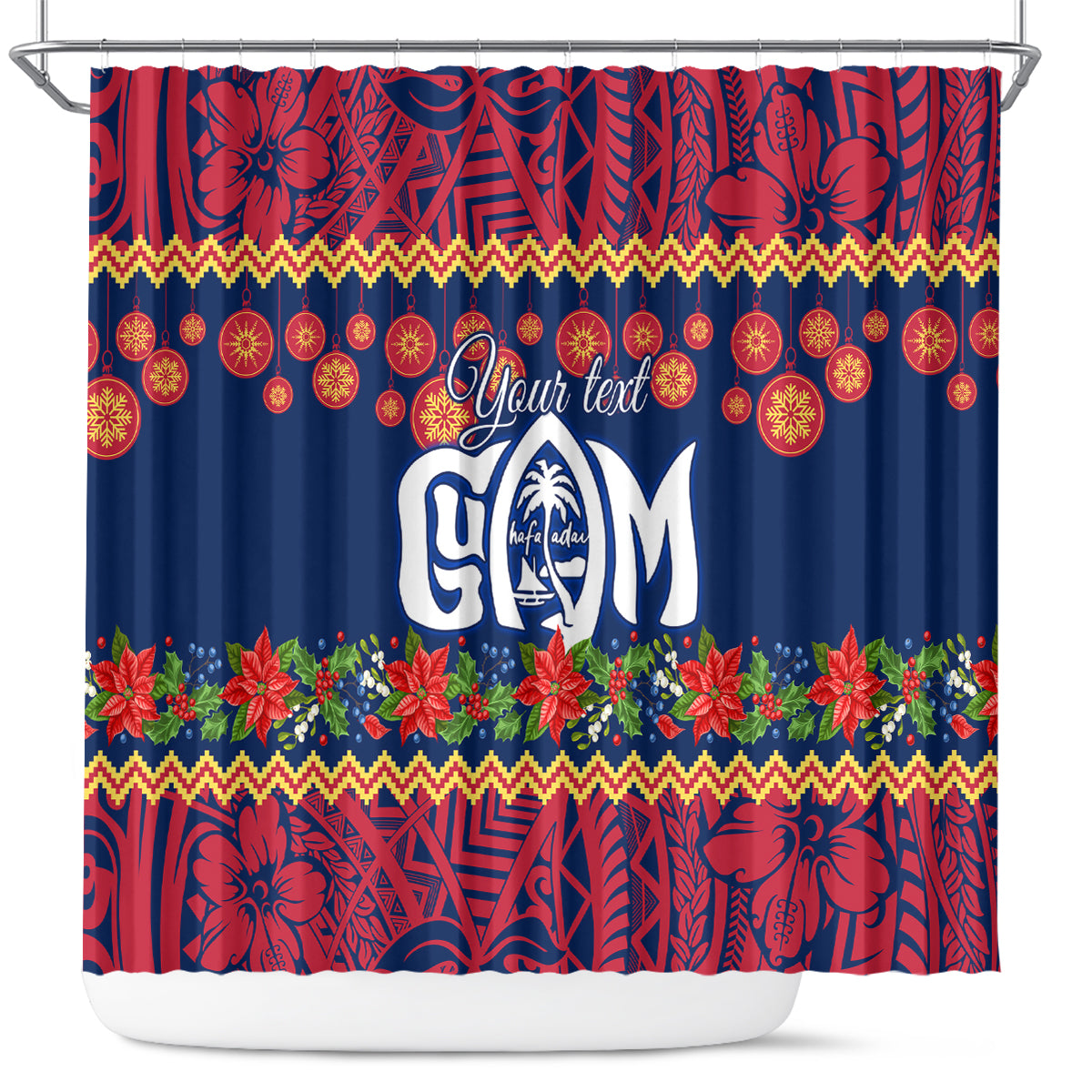 personalised-guam-christmas-shower-curtain-felis-pusgua-santa-beach-polynesian-pattern