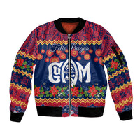 Personalised Guam Christmas Sleeve Zip Bomber Jacket Felis Pusgua Santa Beach Polynesian Pattern - Wonder Print Shop