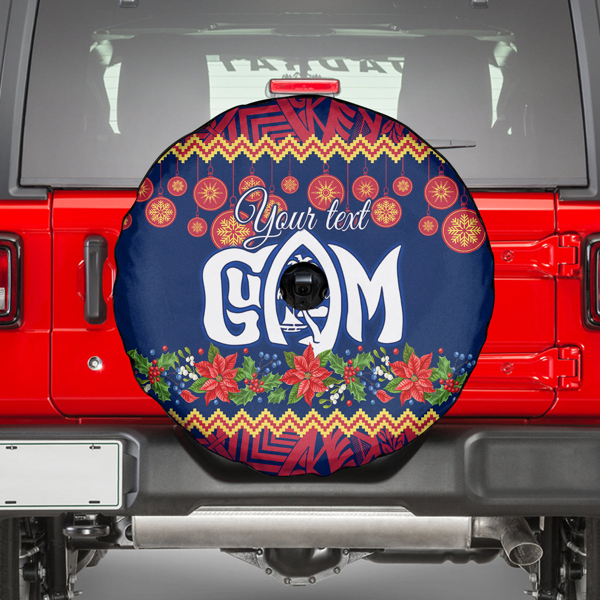 Personalised Guam Christmas Spare Tire Cover Felis Pusgua Santa Beach Polynesian Pattern - Wonder Print Shop