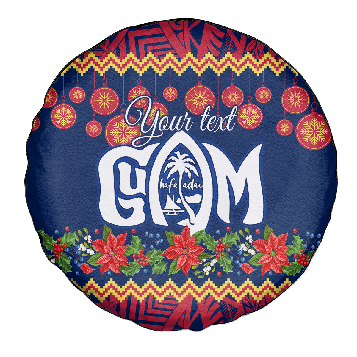 Personalised Guam Christmas Spare Tire Cover Felis Pusgua Santa Beach Polynesian Pattern - Wonder Print Shop