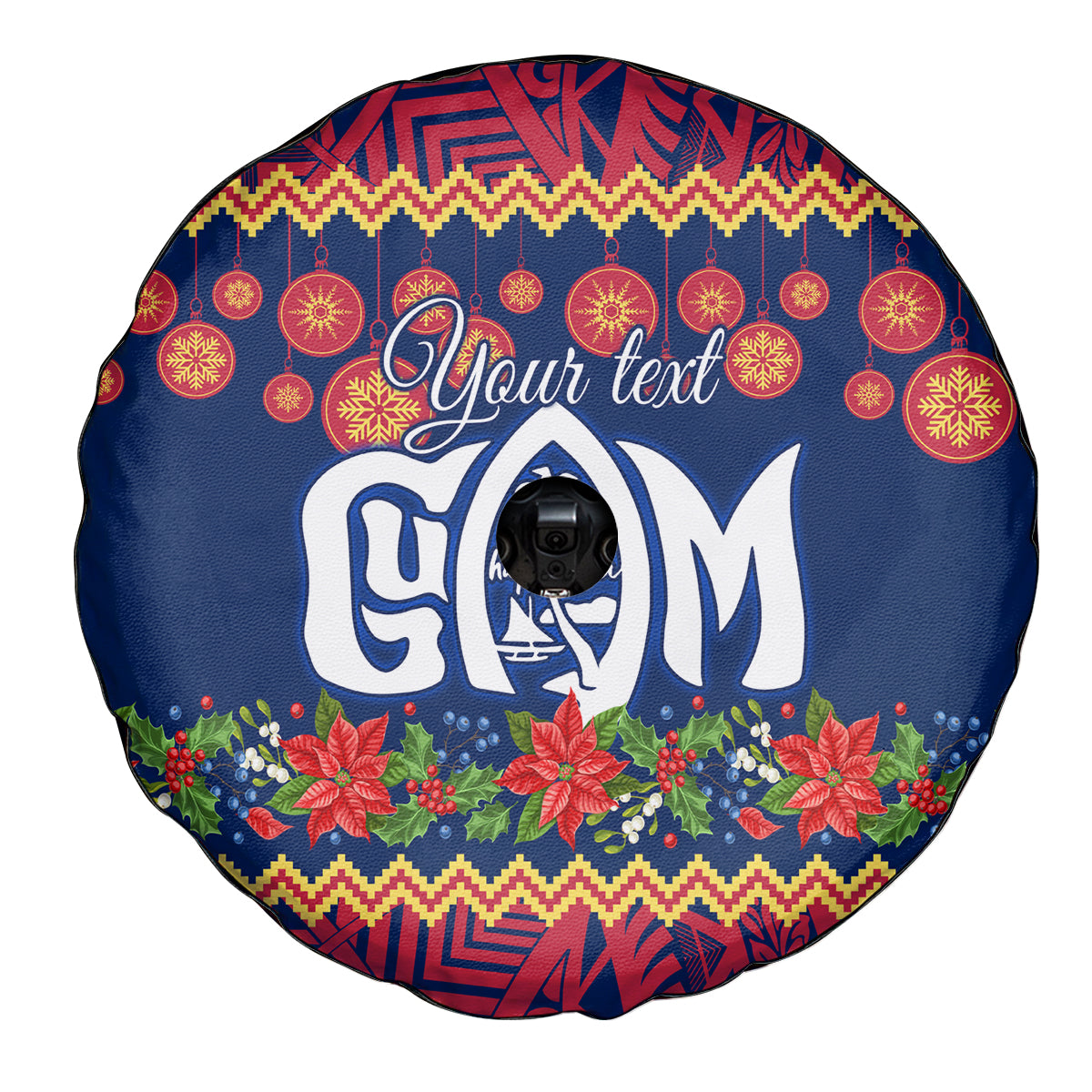 Personalised Guam Christmas Spare Tire Cover Felis Pusgua Santa Beach Polynesian Pattern - Wonder Print Shop