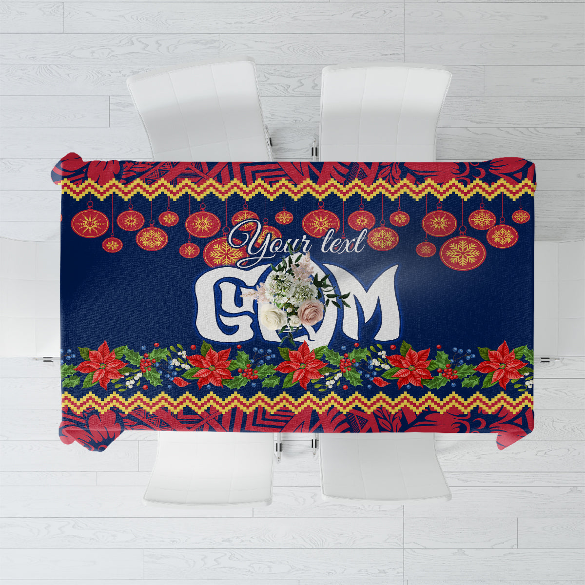 Personalised Guam Christmas Tablecloth Felis Pusgua Santa Beach Polynesian Pattern - Wonder Print Shop