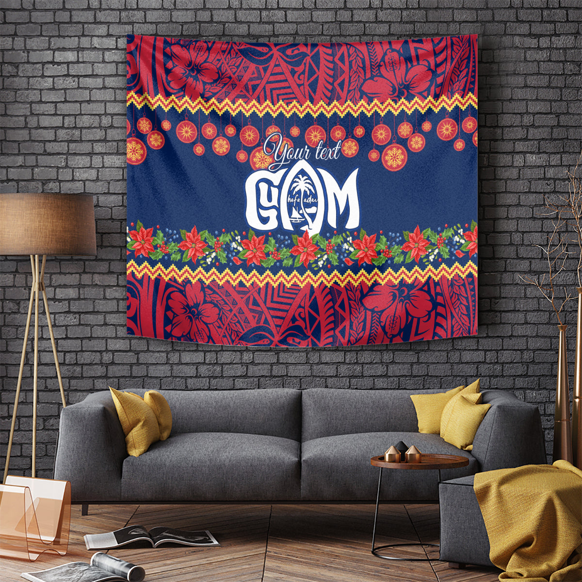 Personalised Guam Christmas Tapestry Felis Pusgua Santa Beach Polynesian Pattern - Wonder Print Shop