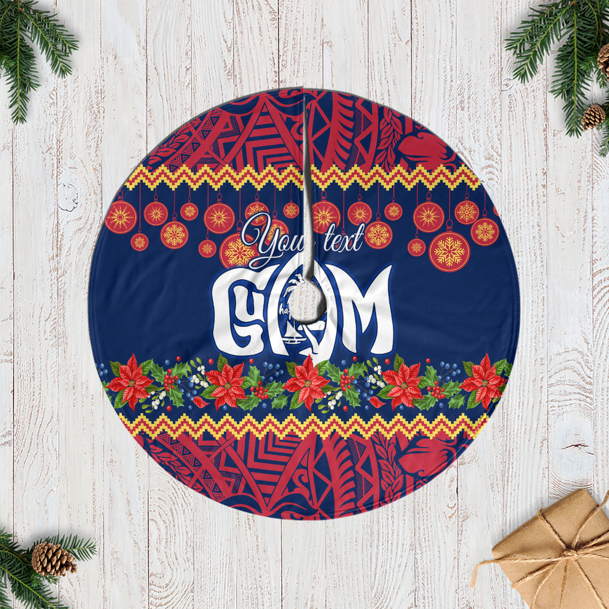 Personalised Guam Christmas Tree Skirt Felis Pusgua Santa Beach Polynesian Pattern - Wonder Print Shop
