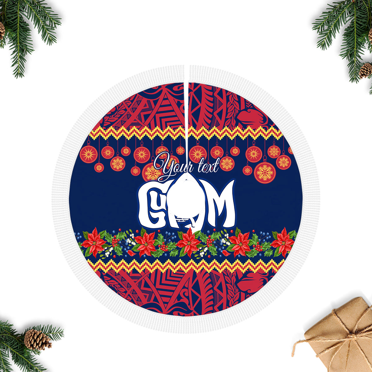 Personalised Guam Christmas Tree Skirt Felis Pusgua Santa Beach Polynesian Pattern - Wonder Print Shop