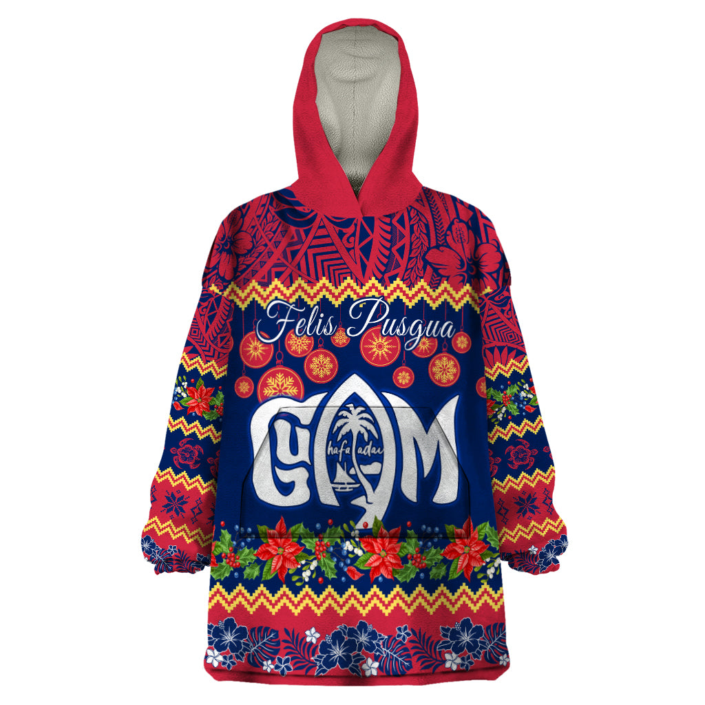 Personalised Guam Christmas Wearable Blanket Hoodie Felis Pusgua Santa Beach Polynesian Pattern - Wonder Print Shop