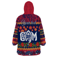 Personalised Guam Christmas Wearable Blanket Hoodie Felis Pusgua Santa Beach Polynesian Pattern - Wonder Print Shop