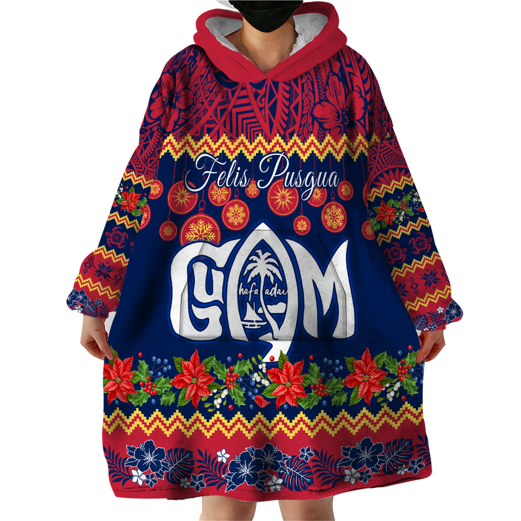 Personalised Guam Christmas Wearable Blanket Hoodie Felis Pusgua Santa Beach Polynesian Pattern - Wonder Print Shop