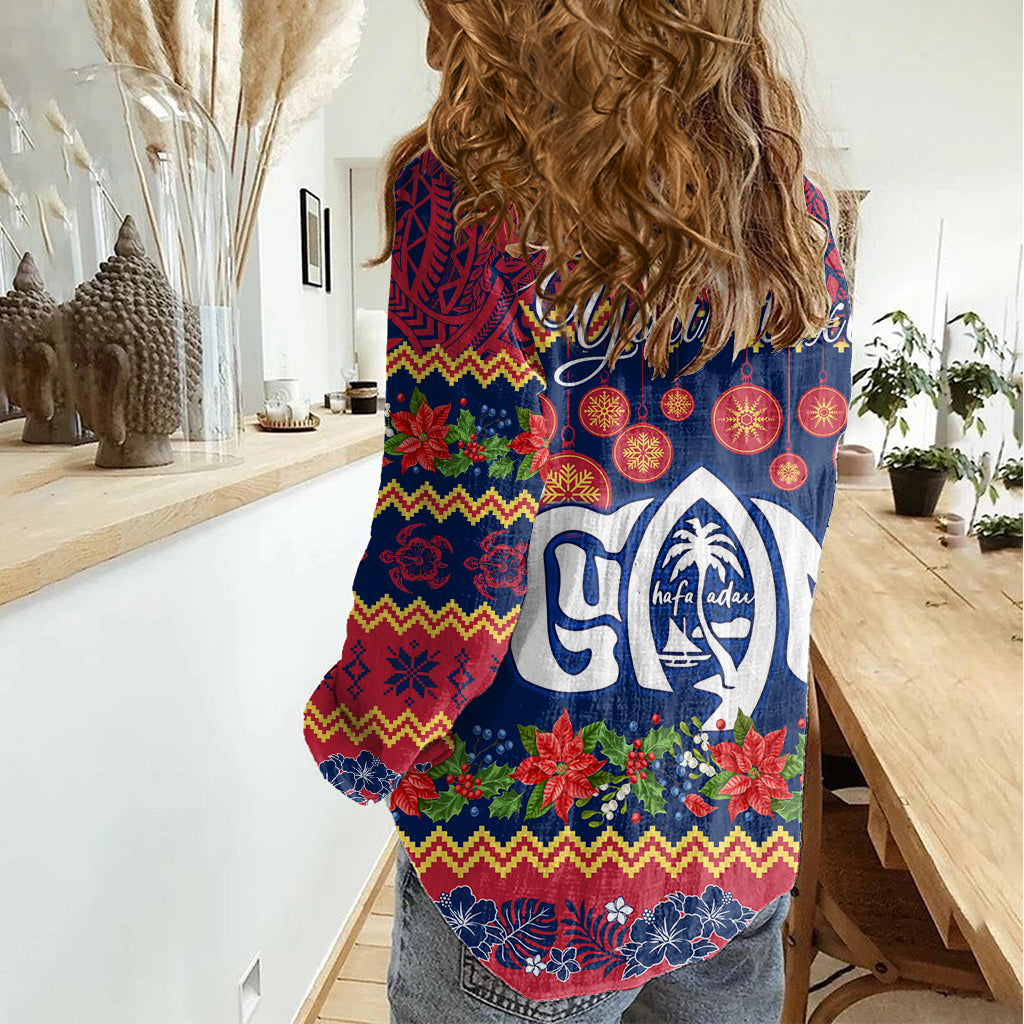 Personalised Guam Christmas Women Casual Shirt Felis Pusgua Santa Beach Polynesian Pattern - Wonder Print Shop