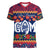 Personalised Guam Christmas Women V Neck T Shirt Felis Pusgua Santa Beach Polynesian Pattern - Wonder Print Shop