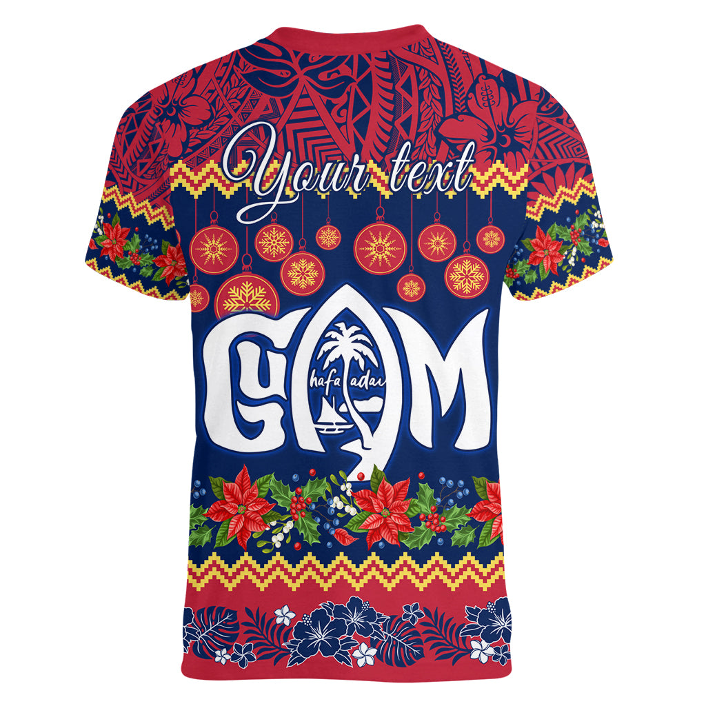 Personalised Guam Christmas Women V Neck T Shirt Felis Pusgua Santa Beach Polynesian Pattern - Wonder Print Shop