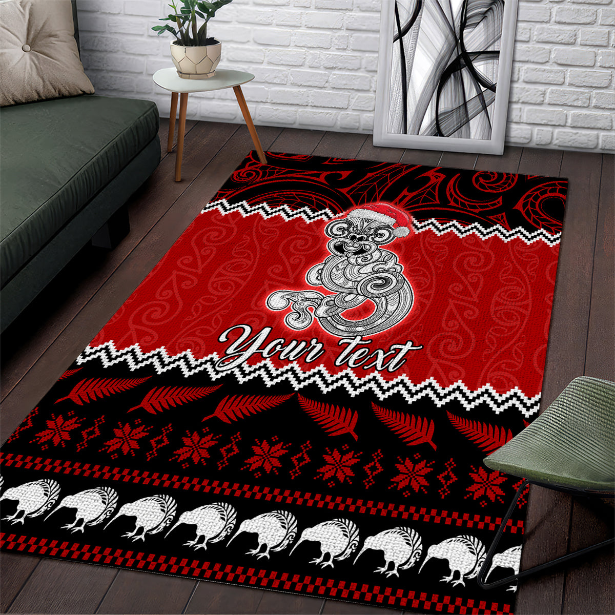 Personalised New Zealand Christmas Area Rug Maori Tiki Meri Kirihimete LT9 - Wonder Print Shop