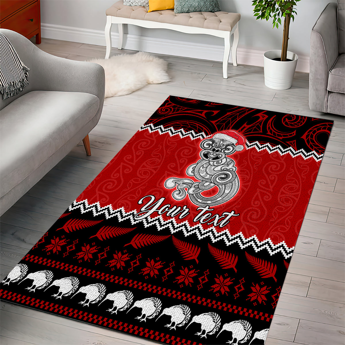 Personalised New Zealand Christmas Area Rug Maori Tiki Meri Kirihimete LT9 - Wonder Print Shop