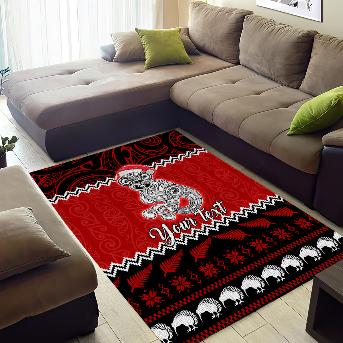 Personalised New Zealand Christmas Area Rug Maori Tiki Meri Kirihimete LT9 - Wonder Print Shop