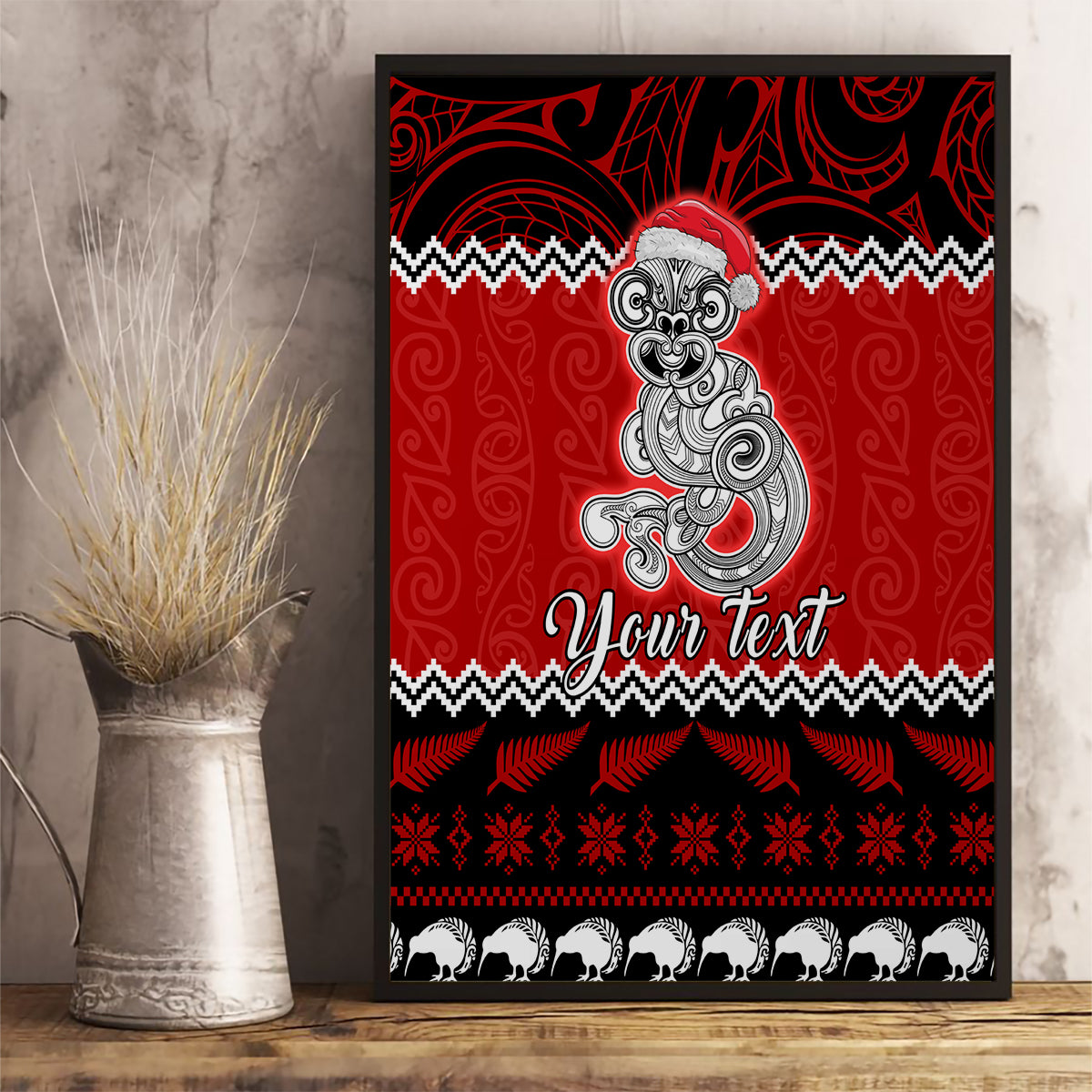 Personalised New Zealand Christmas Canvas Wall Art Maori Tiki Meri Kirihimete LT9 - Wonder Print Shop