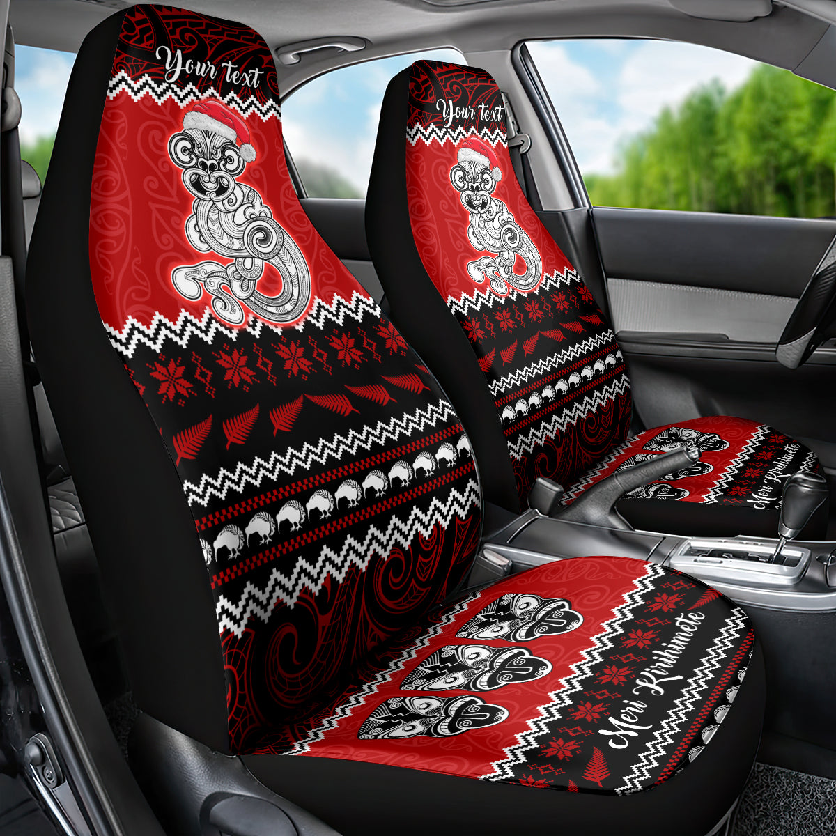 Personalised New Zealand Christmas Car Seat Cover Maori Tiki Meri Kirihimete LT9 - Wonder Print Shop