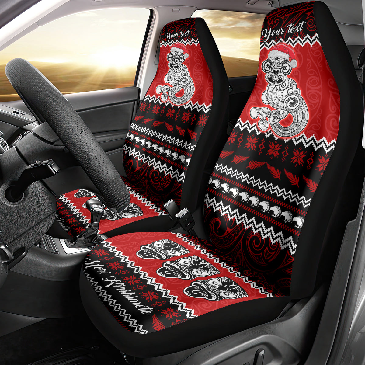 Personalised New Zealand Christmas Car Seat Cover Maori Tiki Meri Kirihimete LT9 - Wonder Print Shop