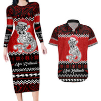 Personalised New Zealand Christmas Couples Matching Long Sleeve Bodycon Dress and Hawaiian Shirt Maori Tiki Meri Kirihimete LT9 - Wonder Print Shop