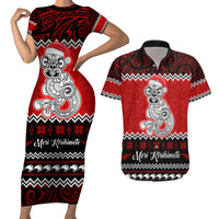 Personalised New Zealand Christmas Couples Matching Short Sleeve Bodycon Dress and Hawaiian Shirt Maori Tiki Meri Kirihimete LT9 - Wonder Print Shop