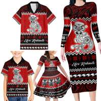 Personalised New Zealand Christmas Family Matching Long Sleeve Bodycon Dress and Hawaiian Shirt Maori Tiki Meri Kirihimete LT9 - Wonder Print Shop