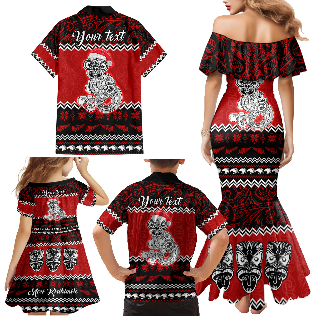 Personalised New Zealand Christmas Family Matching Mermaid Dress and Hawaiian Shirt Maori Tiki Meri Kirihimete LT9 - Wonder Print Shop