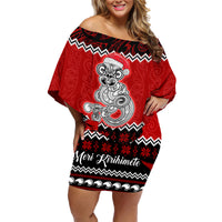 Personalised New Zealand Christmas Family Matching Off Shoulder Short Dress and Hawaiian Shirt Maori Tiki Meri Kirihimete LT9 - Wonder Print Shop