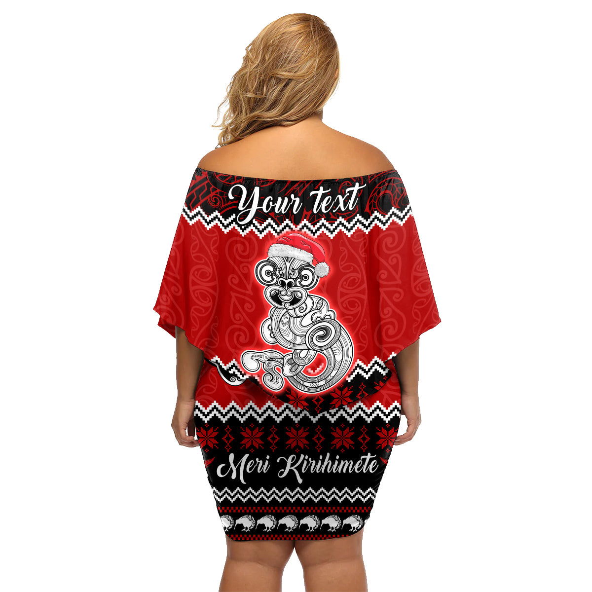 Personalised New Zealand Christmas Family Matching Off Shoulder Short Dress and Hawaiian Shirt Maori Tiki Meri Kirihimete LT9 - Wonder Print Shop