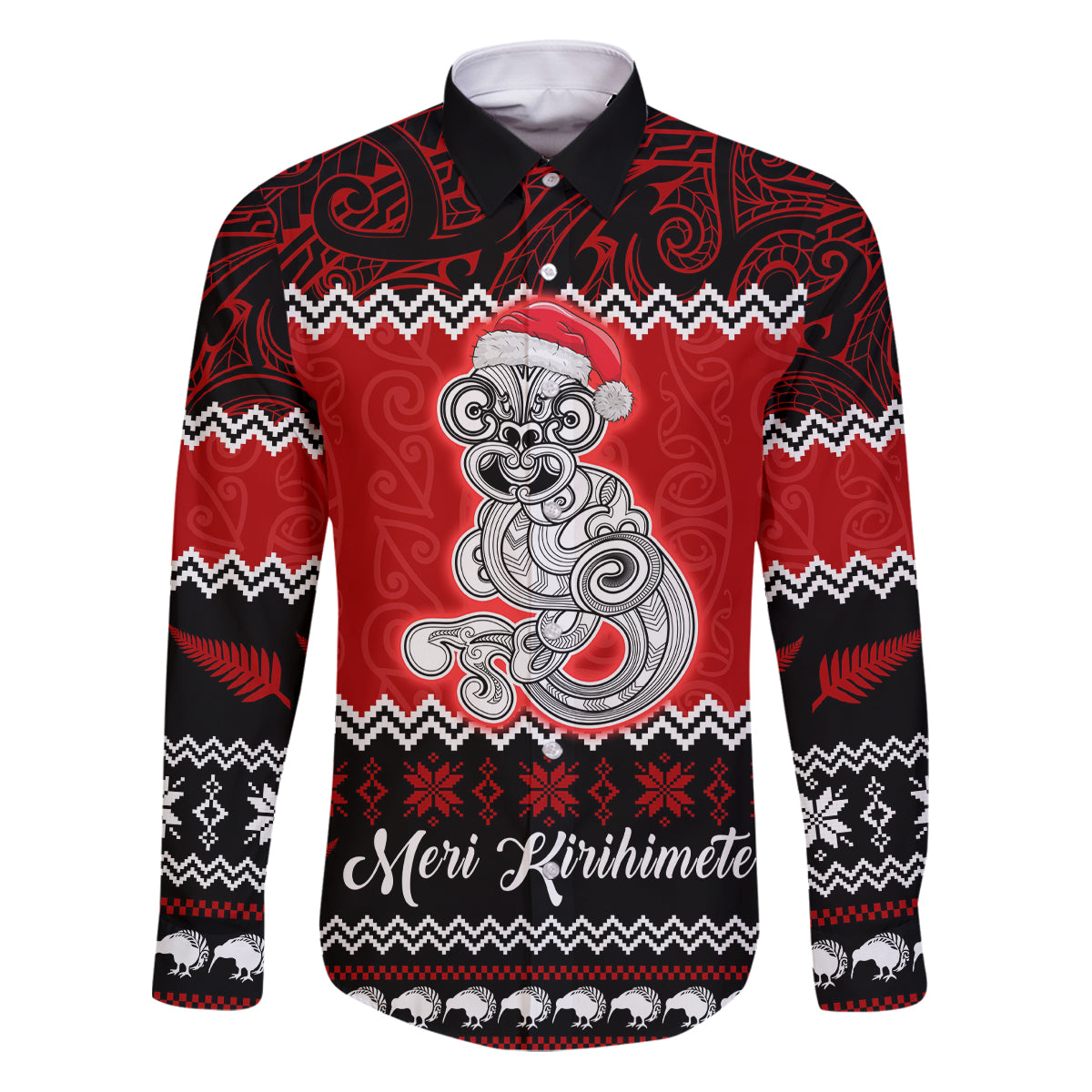 Personalised New Zealand Christmas Family Matching Puletasi Dress and Hawaiian Shirt Maori Tiki Meri Kirihimete - Wonder Print Shop