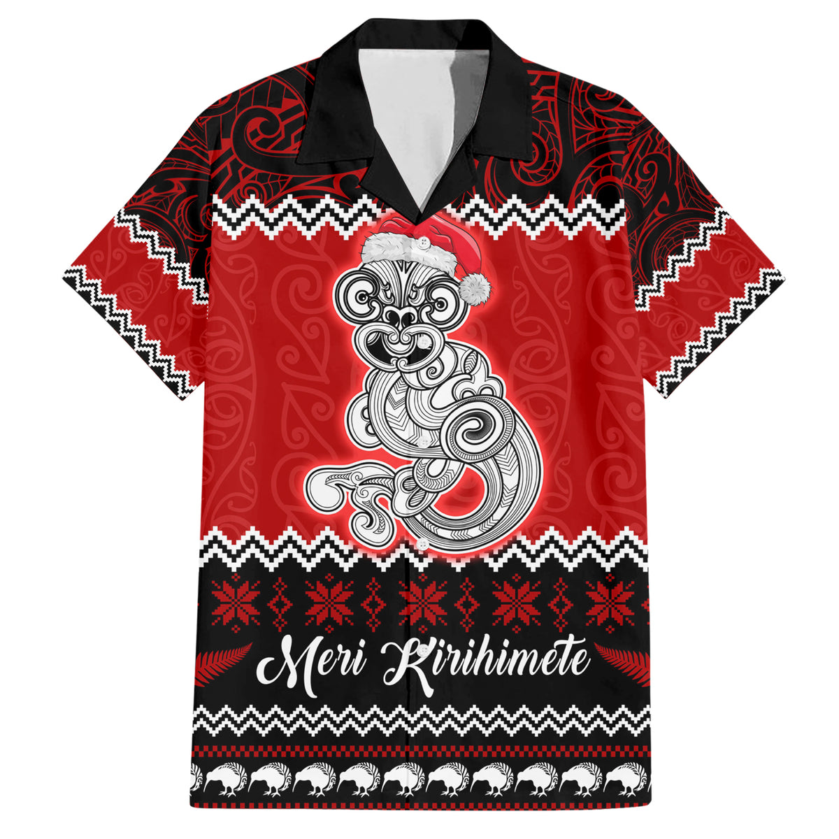 Personalised New Zealand Christmas Family Matching Short Sleeve Bodycon Dress and Hawaiian Shirt Maori Tiki Meri Kirihimete - Wonder Print Shop